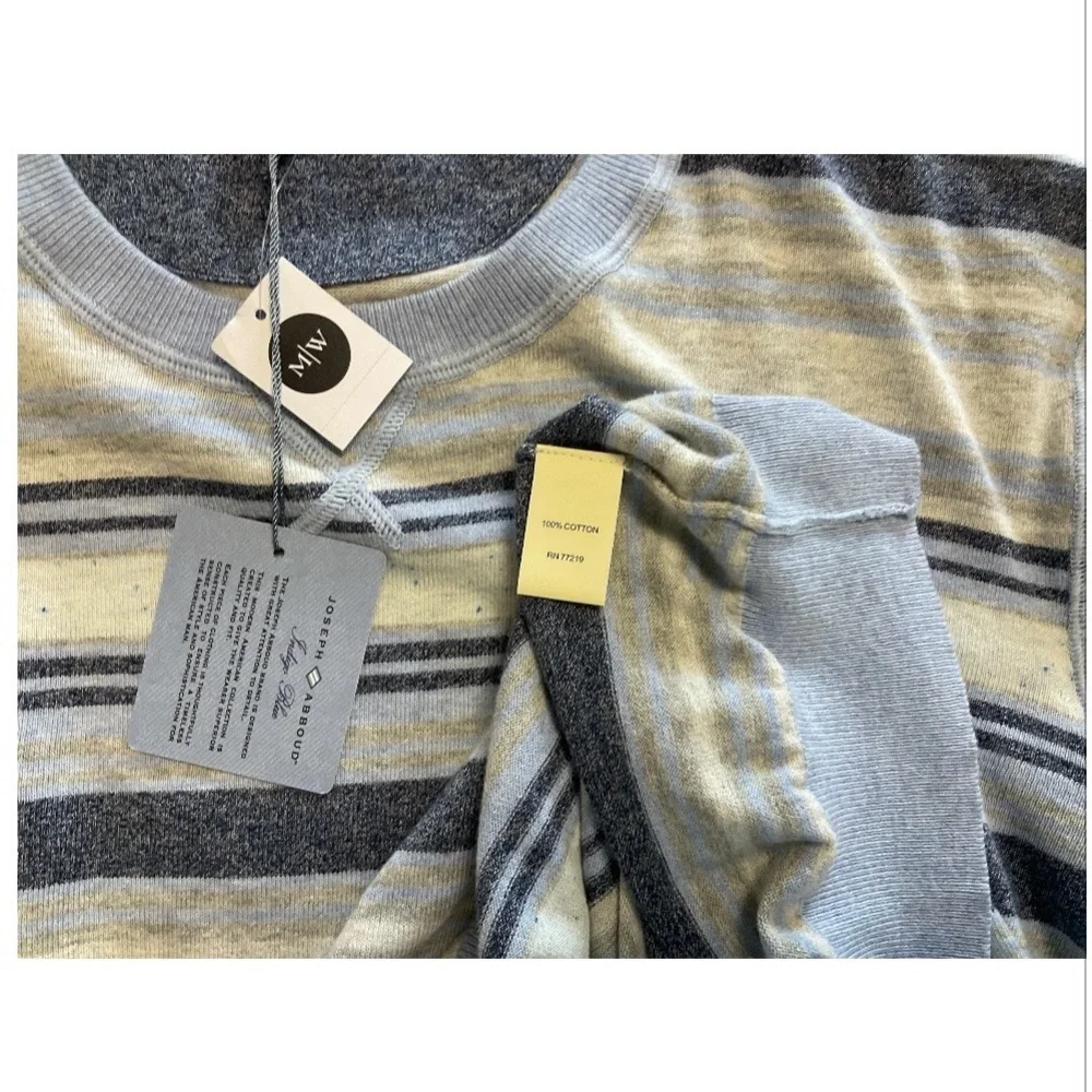Joseph Abboud Light Blue, Gray & Cream Striped Crewneck Sweater